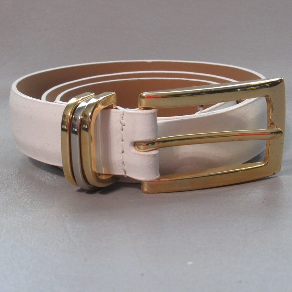 Classic White Summer Dress Belt Women S Leather Gold Silver Tone Triple Keep Adj